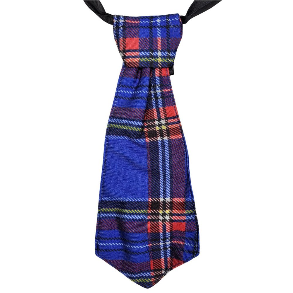 Mini Blue Plaid Neck Tie on Ribbon Choker